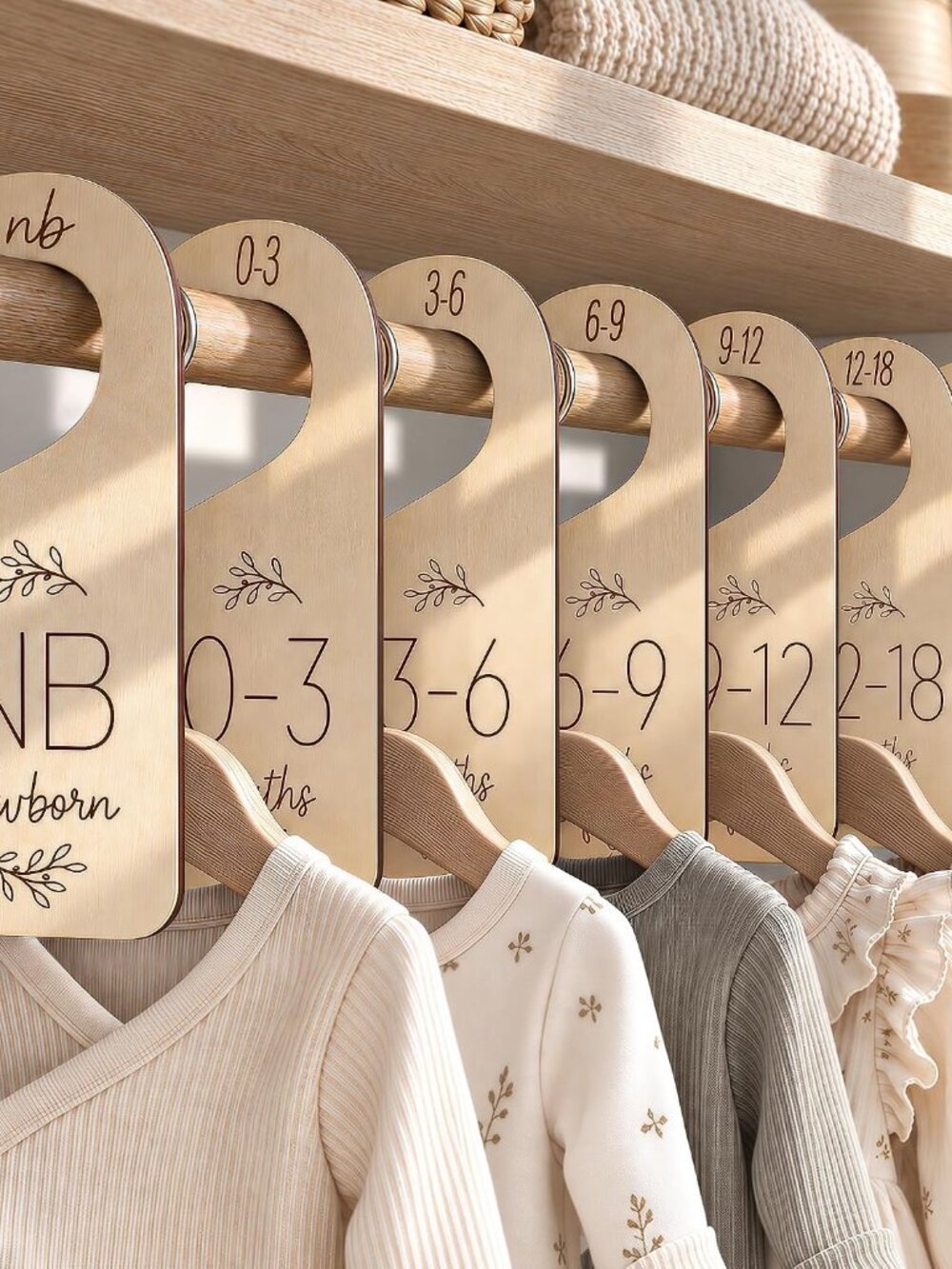 Baby Closet Dividers for Clothes Organizer - Set of 7 Adorable Wooden Double-Sid